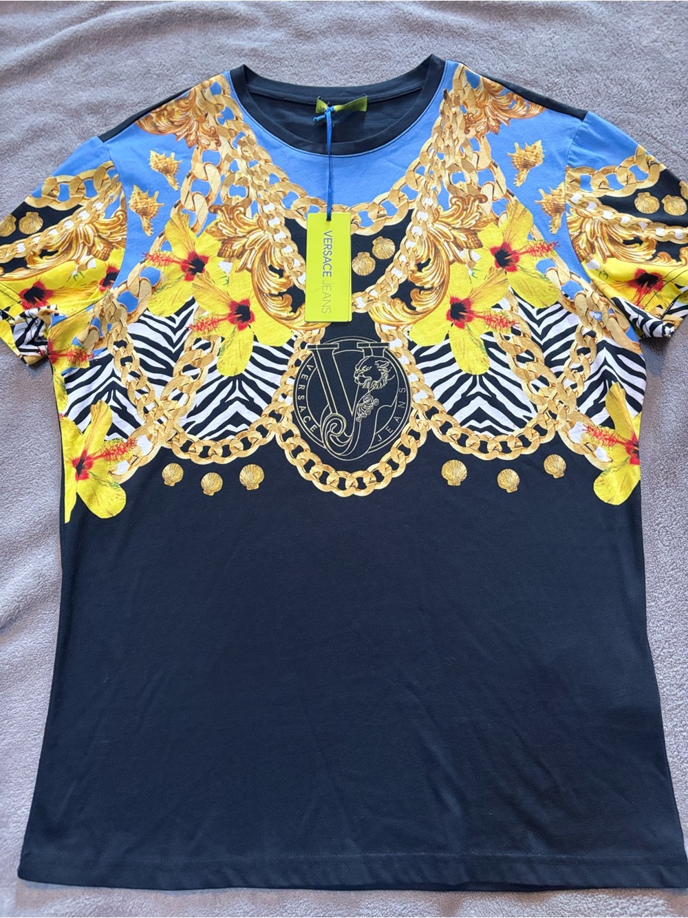 Versace Jeans Collection Black, Blue & Yellow Baroque Floral Tee